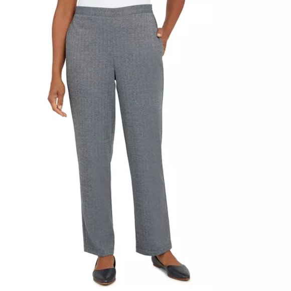 New! Womens Alfred Dunner Empire State Pants Herringbone Pull-On Straight Leg 1X - Picture 1 of 13